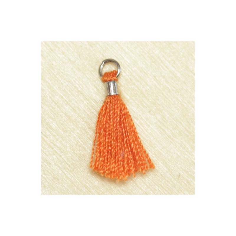Mini Pompon de fil de coton - 15mm - Attache Argentée - Orange