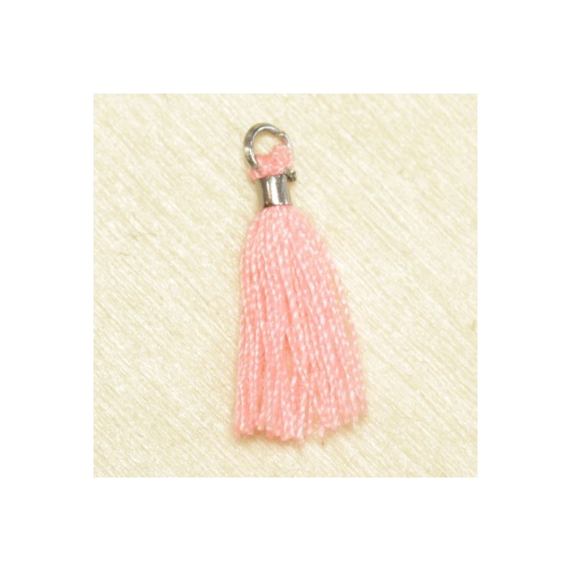 Mini Pompon de fil de coton - 15mm - Attache Argentée - Rose