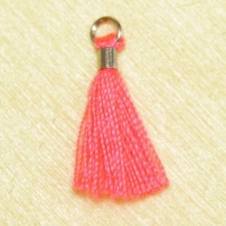 Mini Pompon de fil de coton - 15mm - Attache Argentée - Rose Fluo
