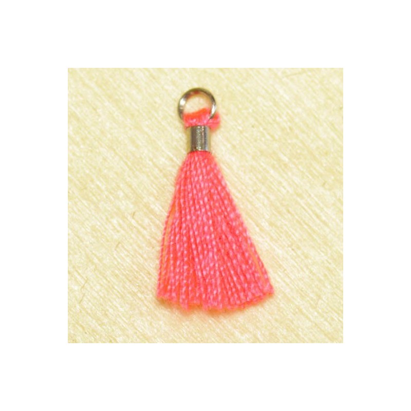 Mini Pompon de fil de coton - 15mm - Attache Argentée - Rose Fluo