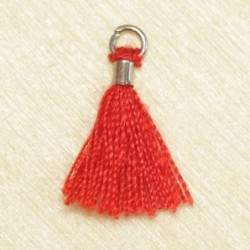 Mini Pompon de fil de coton - 15mm - Attache Argentée - Rouge