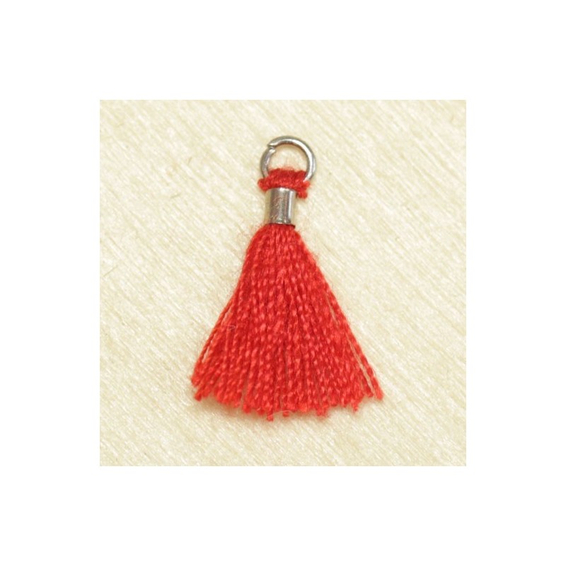 Mini Pompon de fil de coton - 15mm - Attache Argentée - Rouge