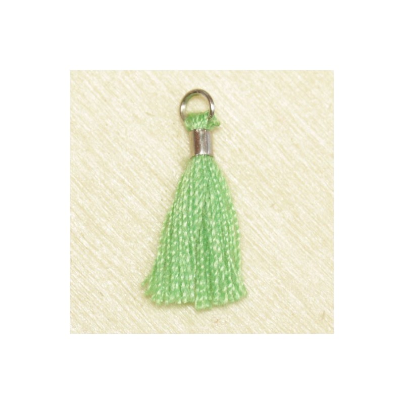 Mini Pompon de fil de coton - 15mm - Attache Argentée - Vert Clair