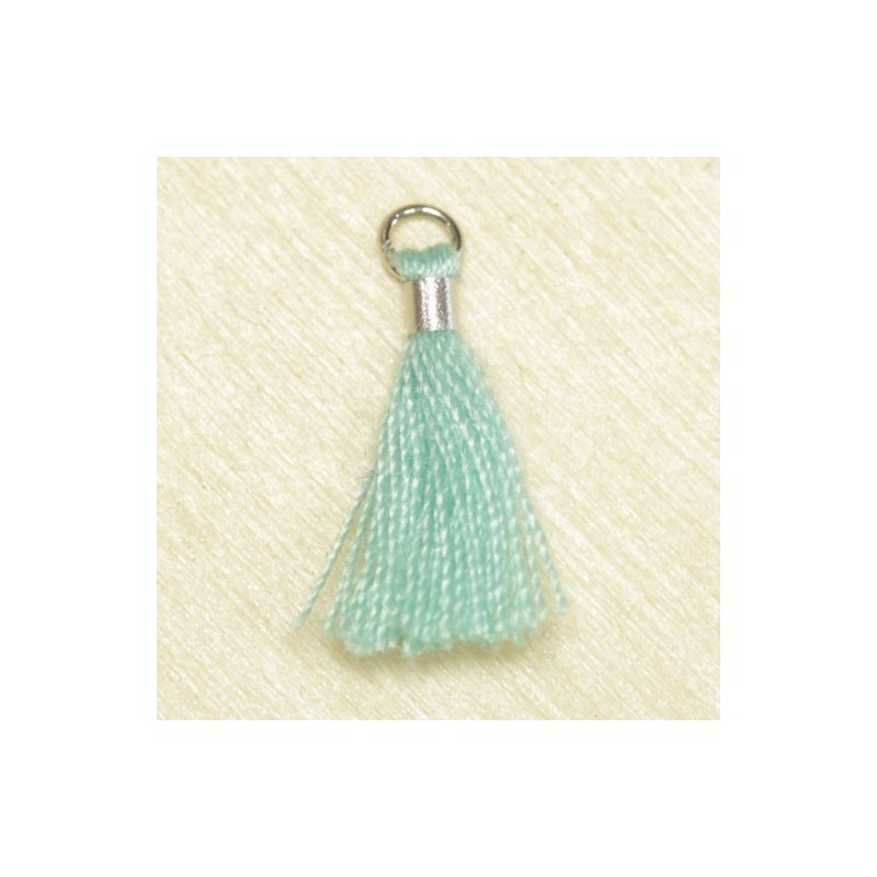 Mini Pompon de fil de coton - 15mm - Attache Argentée - Vert d'Eau