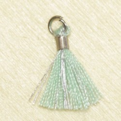 Mini Pompon de fil de coton - 15mm - Attache Argentée - Vert d'Eau et Argenté