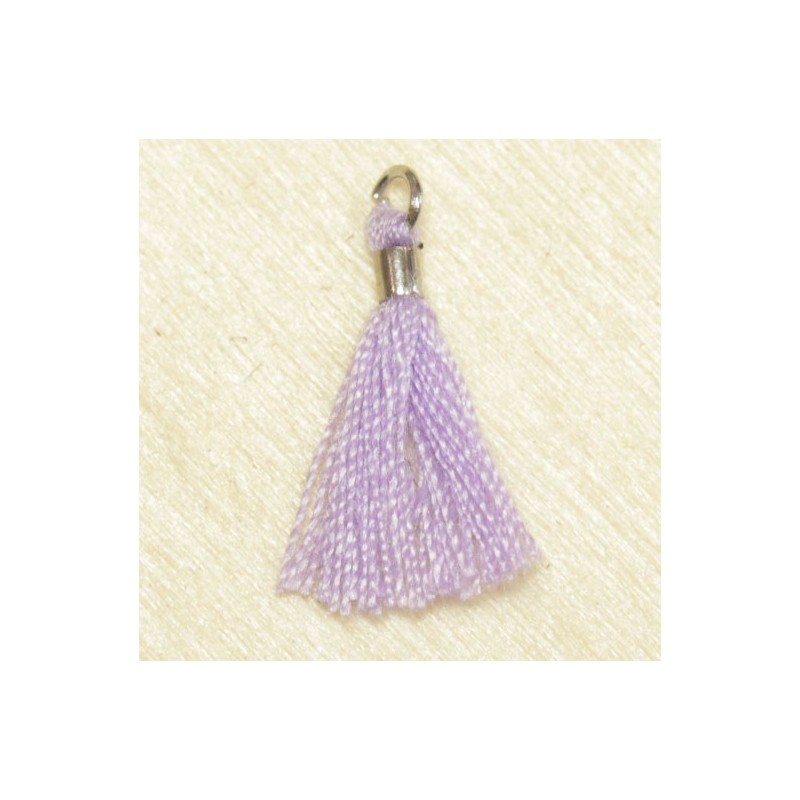 Mini Pompon de fil de coton - 15mm - Attache Argentée - Violet Parme