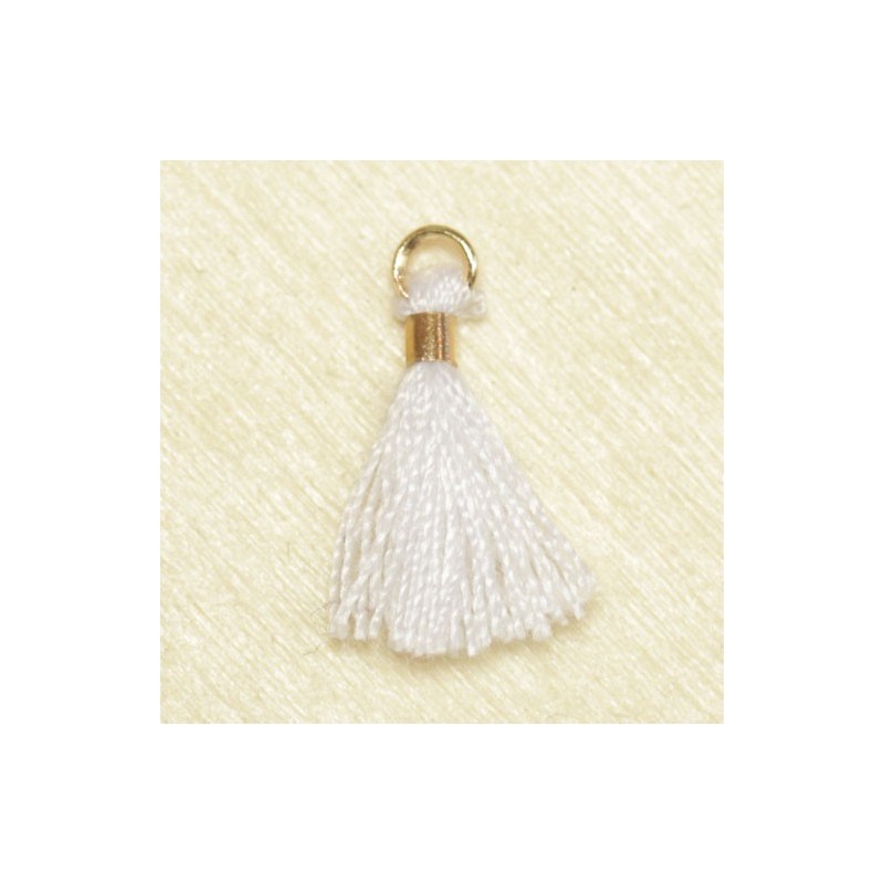 Mini Pompon de fil de coton - 15mm - Attache Dorée - Blanc