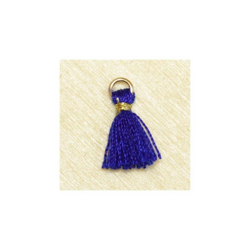 Mini Pompon de fil de coton - 15mm - Attache en fil Doré - Bleu Roi