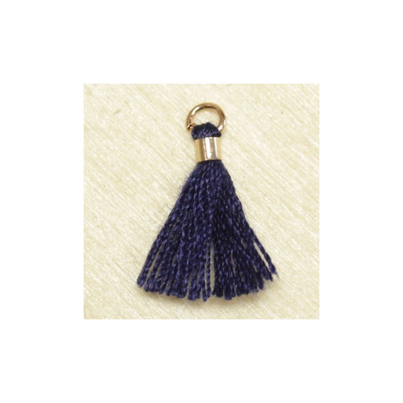 Mini Pompon de fil de coton - 15mm - Attache Dorée - Bleu Marine