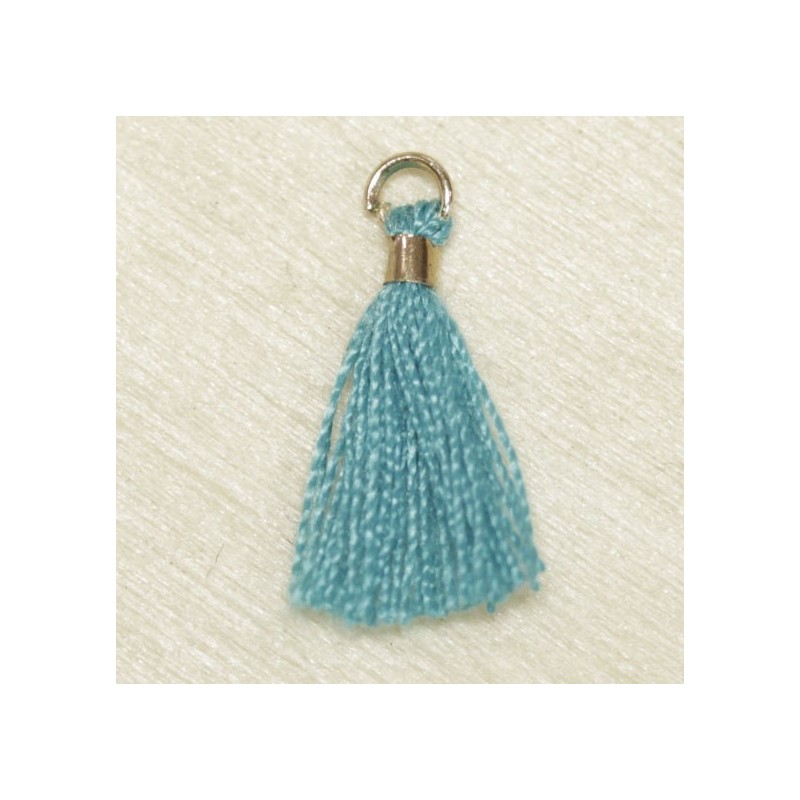 Mini Pompon de fil de coton - 15mm - Attache Dorée - Bleu Turquoise