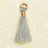 Mini Pompon de fil de coton - 15mm - Attache Dorée - Gris