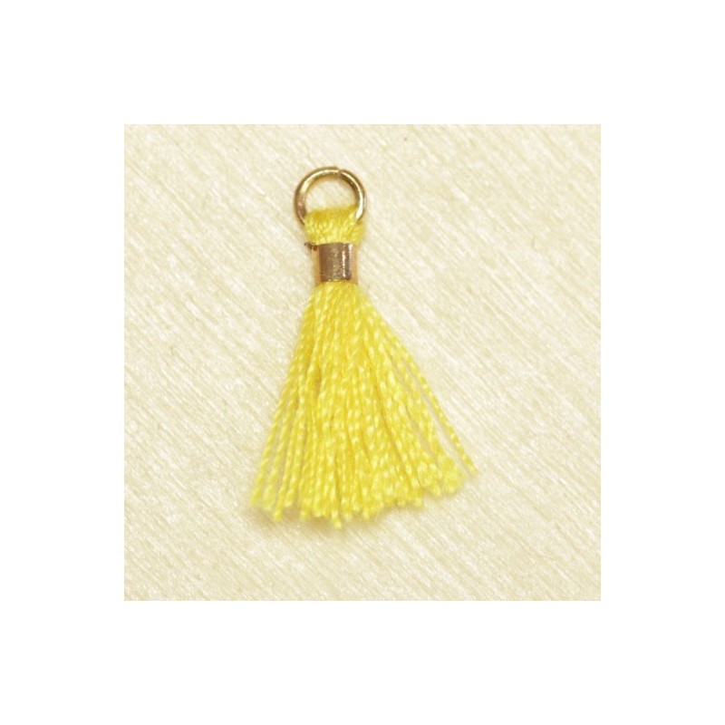 Mini Pompon de fil de coton - 15mm - Attache Dorée - Jaune