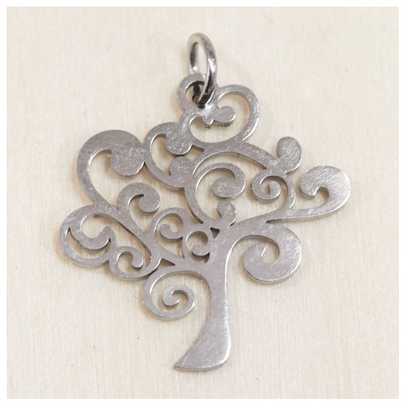 Pendentif - Acier inoxydable - Arbre de vie - 20x20mm - Argenté foncé