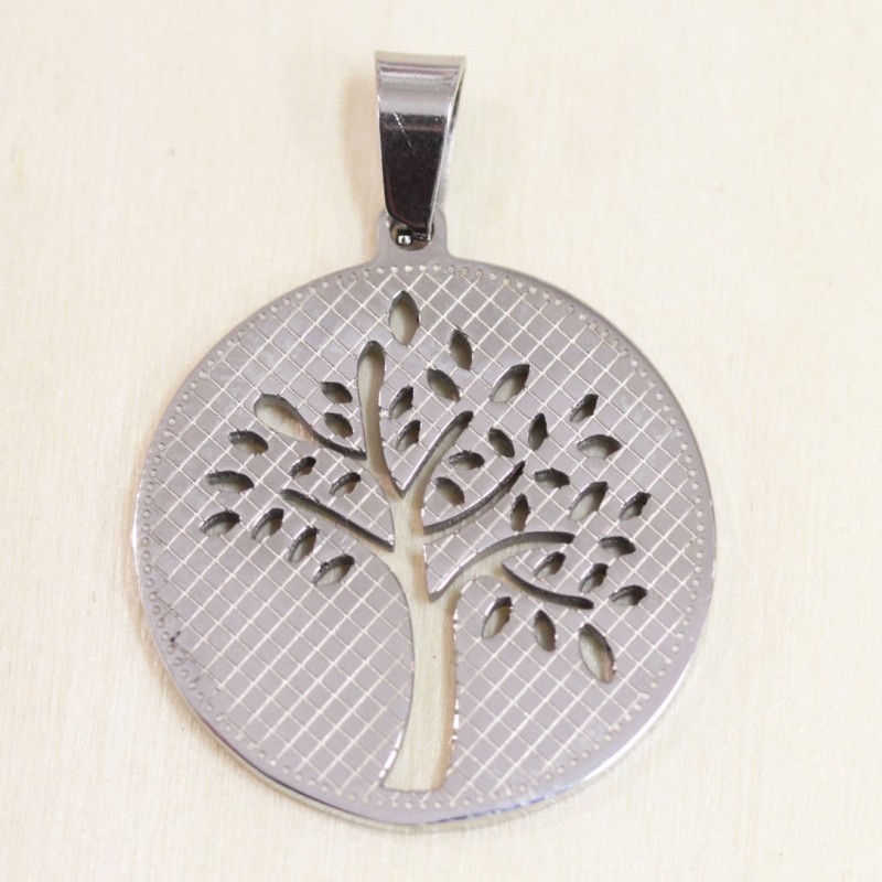 Pendentif - Acier inoxydable - Arbre de vie - 27,5mm - Argenté foncé