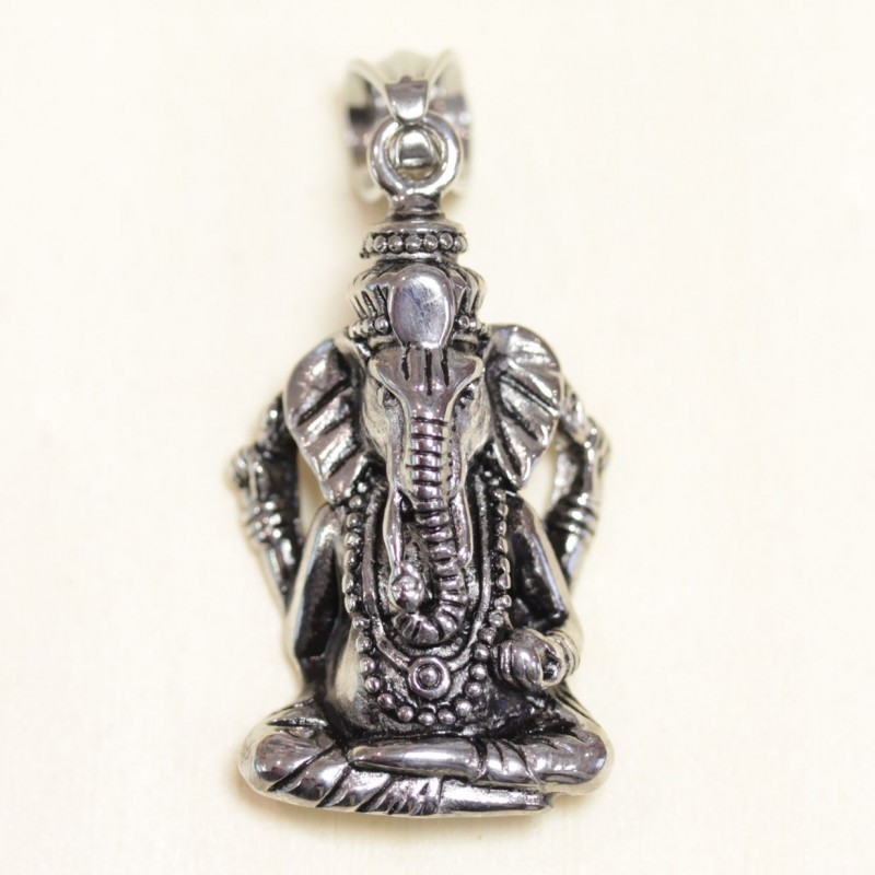 Pendentif - Acier inoxydable - Ganesha - 43x23mm - Argenté foncé