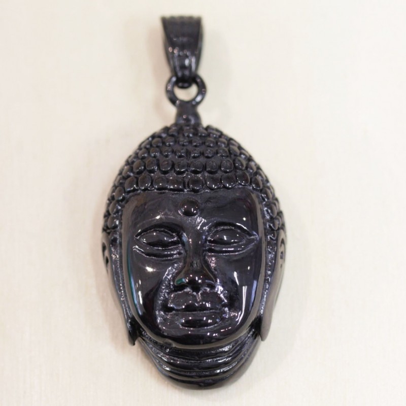 Pendentif - Acier inoxydable - Tête de Buddha - 47x36,5mm - Noir