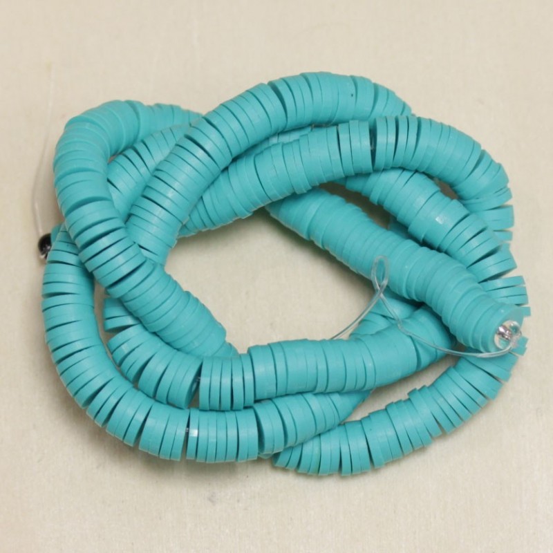 Perles Heishi 6mm de diamètre en pâte polymère - Au fil -  Bleu Turquoise