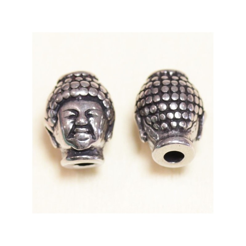 Perle - Acier Inoxydable - Tête de Buddha - 12x10mm - Argenté foncé