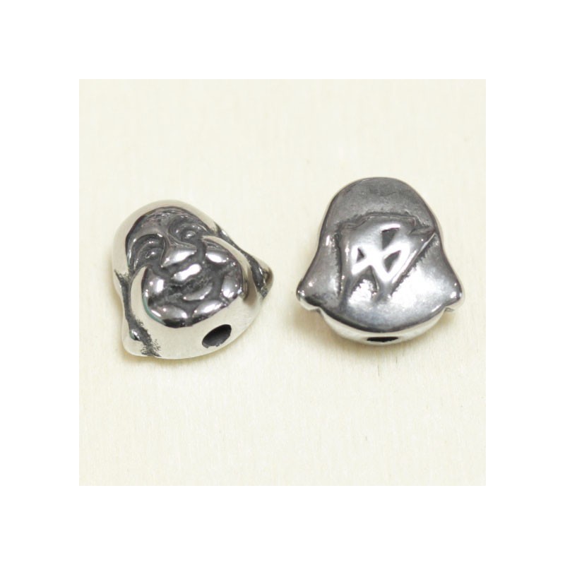 Perle - Acier Inoxydable - Tête de Buddha - 10x10mm - Argenté foncé