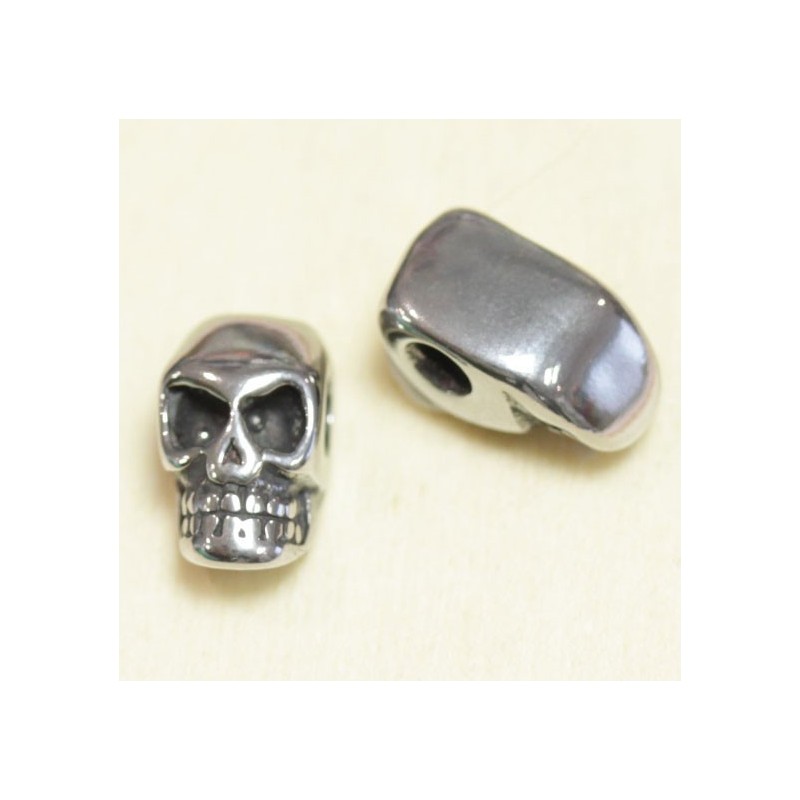 Perle - Acier Inoxydable - Tête de mort - 13x7mm - Argenté foncé