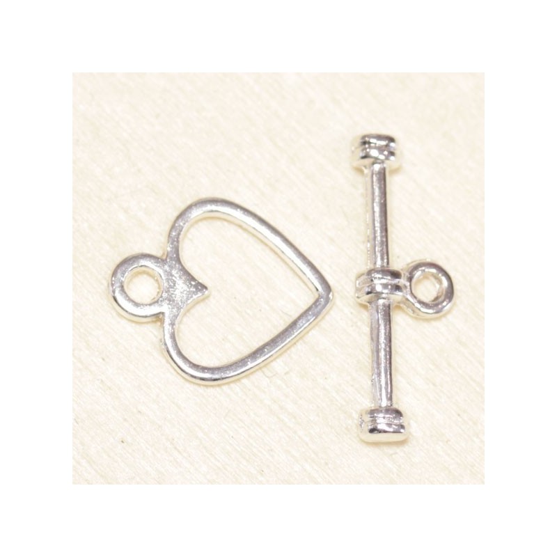 Fermoir Toggle T Coeur 15mm - Argenté