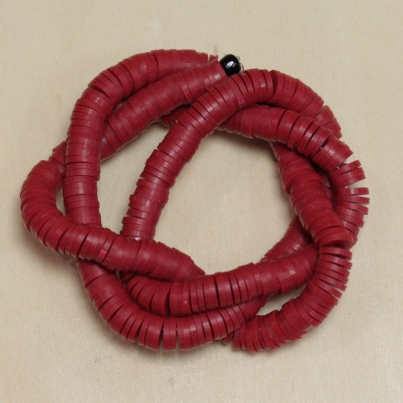 Perles Heishi 6mm de diamètre en pâte polymère - Au fil - Rouge Brique