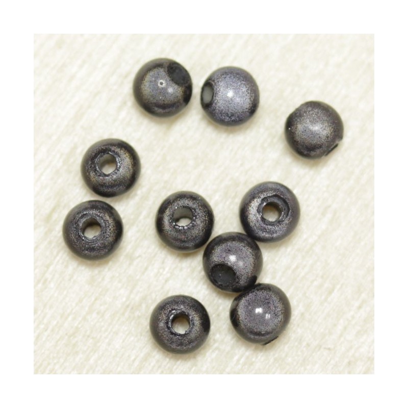 Perles Magiques Rondes 4mm - Lot de 10 Perles - Noir Gris