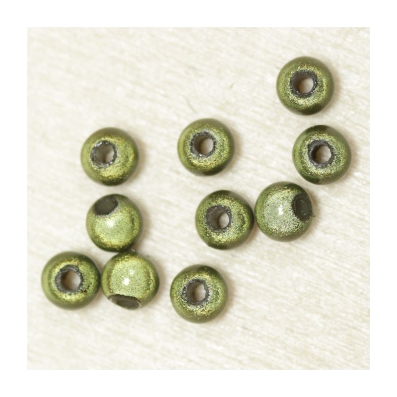 Perles Magiques Rondes 4mm - Lot de 10 Perles - Vert Kaki