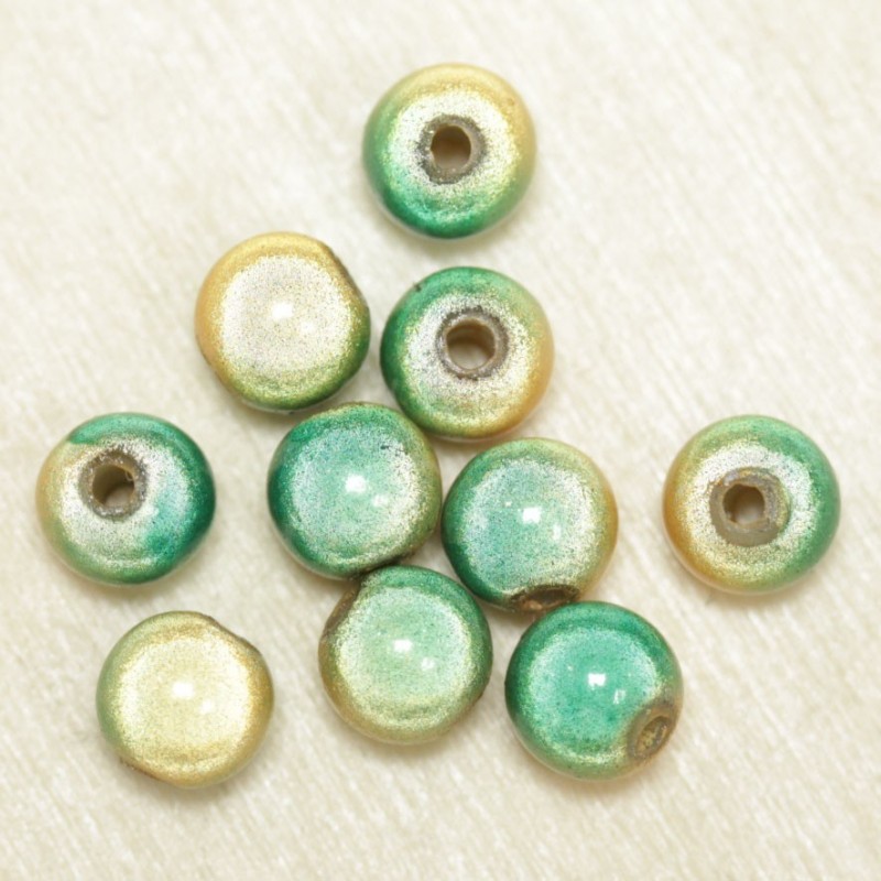 Perles Magiques Rondes 6mm - Lot de 10 Perles - Vert et Jaune