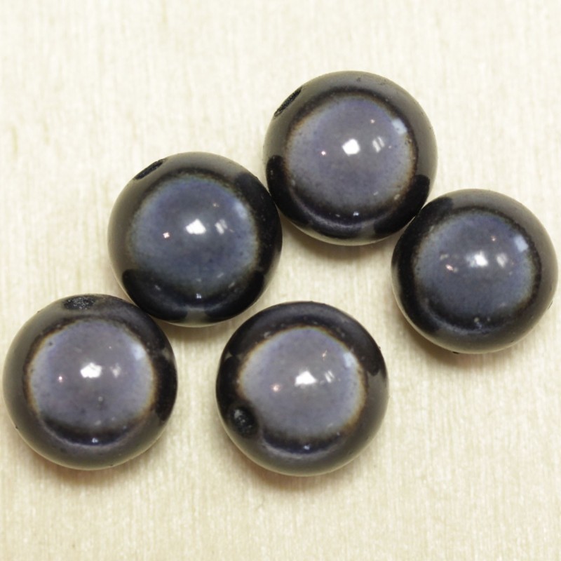 Perles Magiques Rondes 14mm - Lot de 5 Perles - Noir Gris