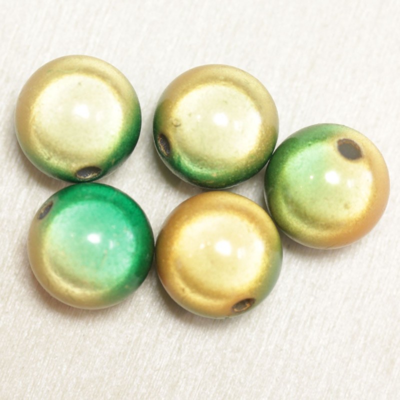 Perles Magiques Rondes 14mm - Lot de 5 Perles - Vert et Jaune