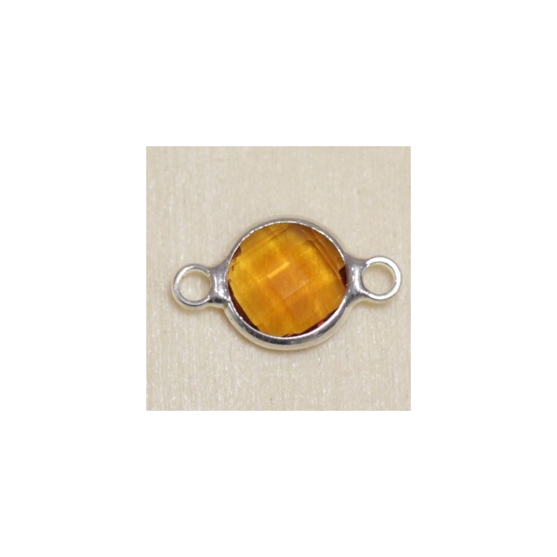 Connecteur cristal - 14x8mm - Rond 7mm - Argenté et ambre