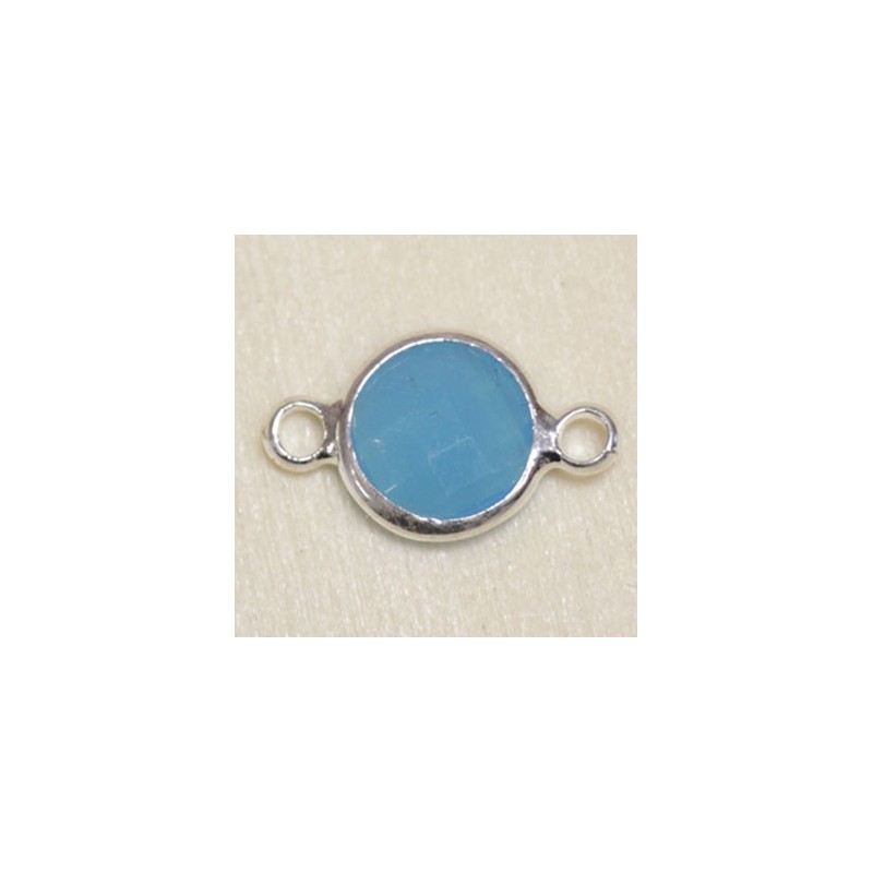 Connecteur cristal - 14x8mm - Rond 7mm - Argenté et bleu laiteux