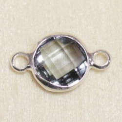 Connecteur cristal - 14x8mm - Rond 7mm - Argenté et gris