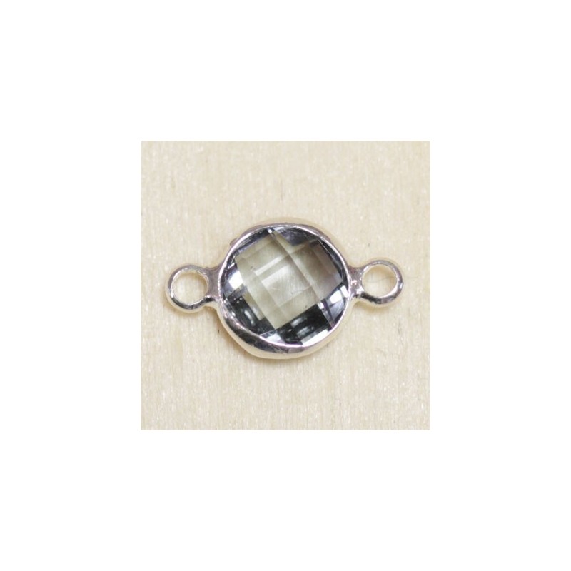 Connecteur cristal - 14x8mm - Rond 7mm - Argenté et gris