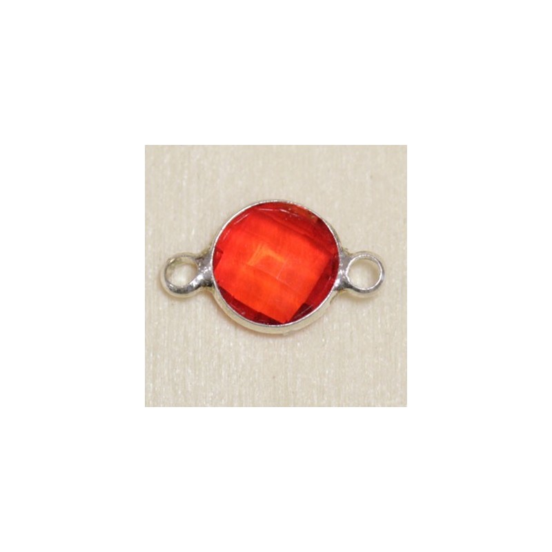 Connecteur cristal - 14x8mm - Rond 7mm - Argenté et orange