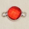 Connecteur cristal - 14x8mm - Rond 7mm - Argenté et orange