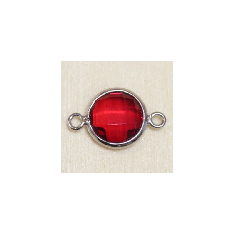 Connecteur cristal - 14x8mm - Rond 7mm - Argenté et rouge