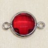 Connecteur cristal - 14x8mm - Rond 7mm - Argenté et rouge