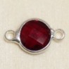 Connecteur cristal - 14x8mm - Rond 7mm - Argenté et rouge siam