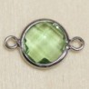 Connecteur cristal - 14x8mm - Rond 7mm - Argenté et vert clair