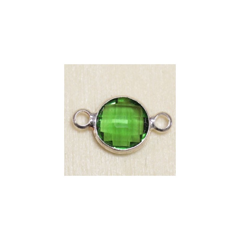 Connecteur cristal - 14x8mm - Rond 7mm - Argenté et vert foncé