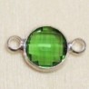 Connecteur cristal - 14x8mm - Rond 7mm - Argenté et vert foncé