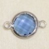 Connecteur cristal - 17x11mm - Rond 10mm - Argenté et bleu