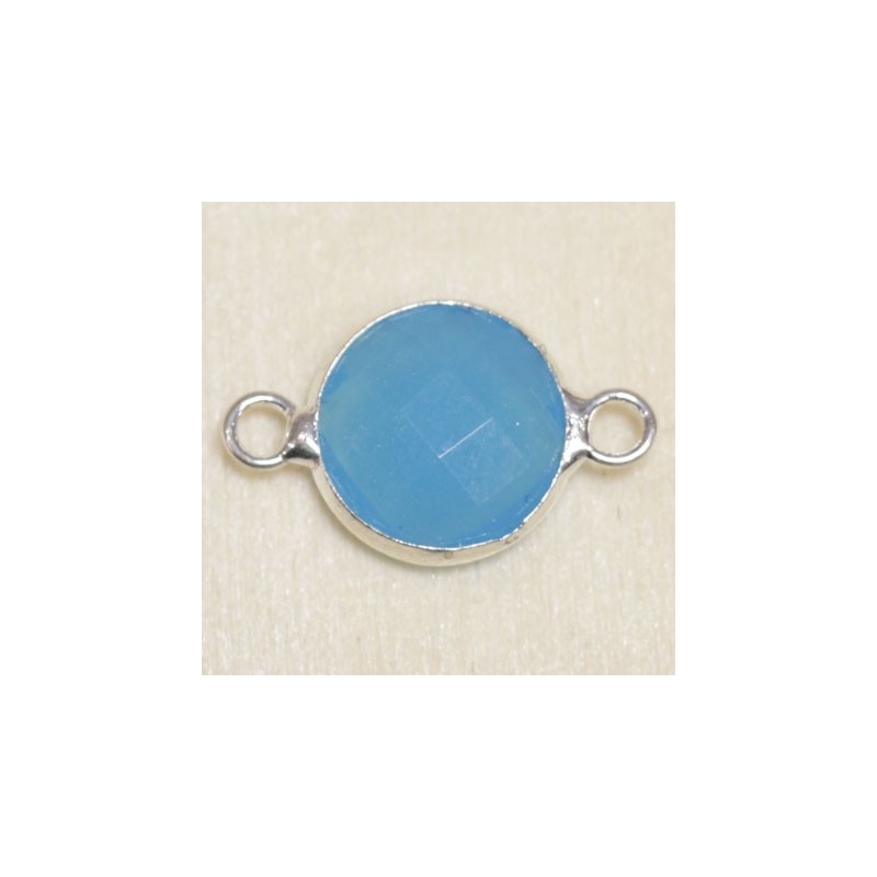 Connecteur cristal - 17x11mm - Rond 10mm - Argenté et bleu laiteux