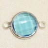 Connecteur cristal - 17x11mm - Rond 10mm - Argenté et bleu turquoise