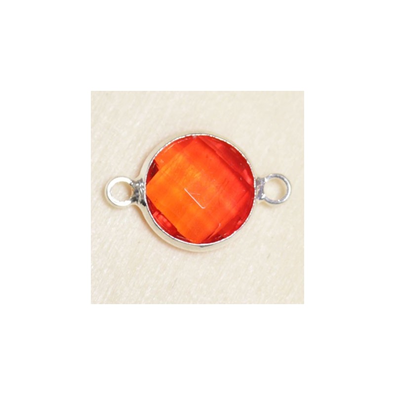 Connecteur cristal - 17x11mm - Rond 10mm - Argenté et orange