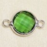 Connecteur cristal - 17x11mm - Rond 10mm - Argenté et vert foncé