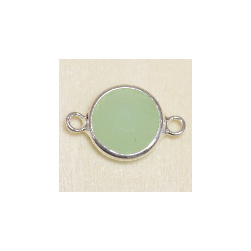 Connecteur cristal - 17x11mm - Rond 10mm - Argenté et vert laiteux