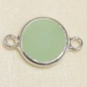 Connecteur cristal - 17x11mm - Rond 10mm - Argenté et vert laiteux